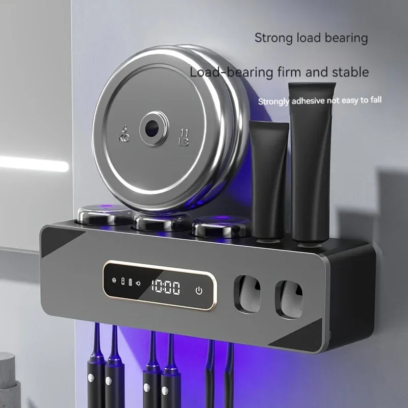 UV Sanitizing Toothbrush Holder, Smart Wall-Mounted Toothbrush Organizer with Automatic Toothpaste Dispenser, USB Charging, Lith